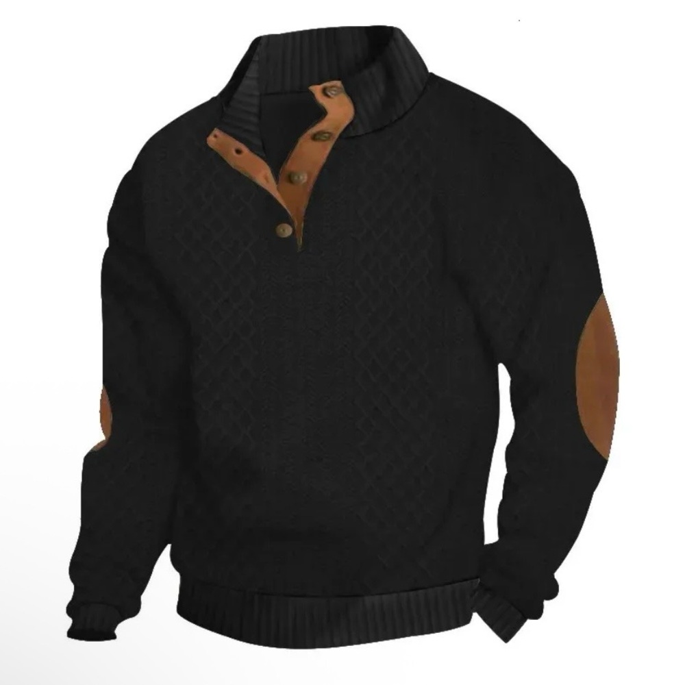 NWT Men’s Henley Pullover In Black Textured Cable Knit W/Brown Accents Size XL